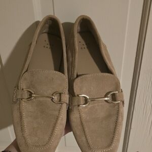 a new day Tan Suede Loafers with Gold Accents